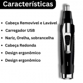 Máquina Aparador Cortador de pelos de nariz e orelha USB