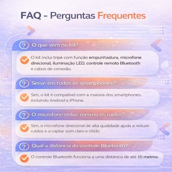 Kit Gravação 5 em 1 Tripé Microfone LED Controle Bluetooth