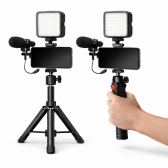 Kit Gravação 5 em 1 Tripé Microfone LED Controle Bluetooth