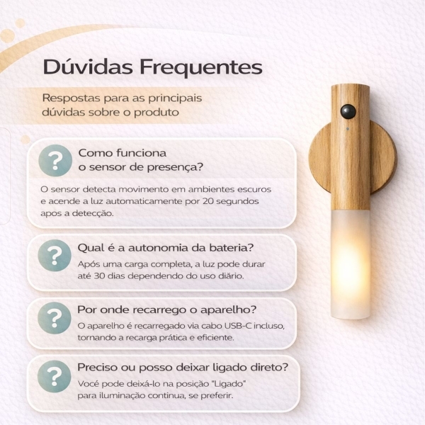 Kit Luminárias Arandela LED USB Recarregável Sensor Presença