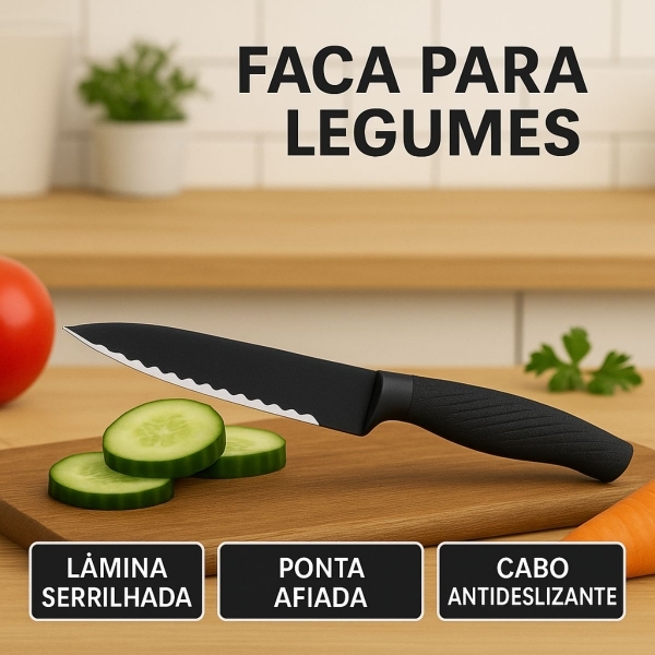 Kit Facas Profissional Inox com Afiador Tesoura Descascador