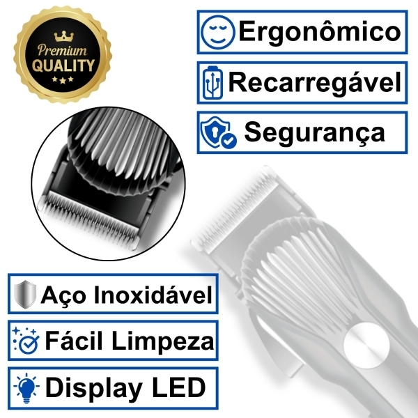 Máquina de Cortar Cabelo Profissional Display Digital 5w