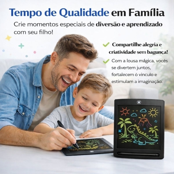 Lousa Mágica Infantil LCD 12 Para Desenhar e Escrever - Preto