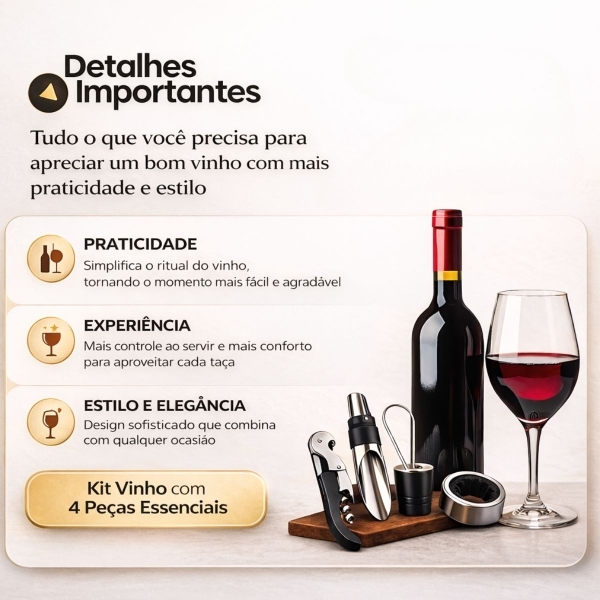 Kit Acessórios para Vinho 5 Peças Saca Rolhas e Dosador