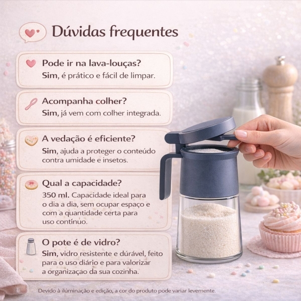 Açucareiro de Vidro 350ml com Tampa Vedada e Colher Azul e Cinza - Cinza