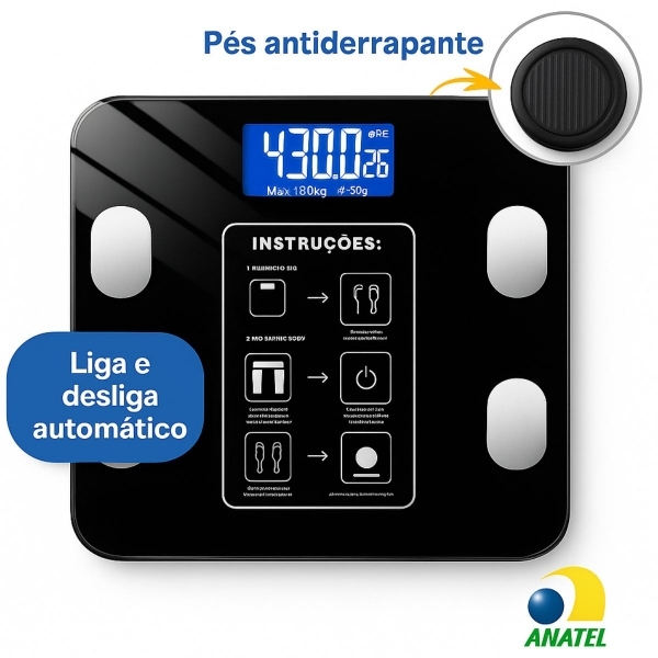 Balança Bioimpedância Imc Digital Aplicativo Bluetooth 180kg