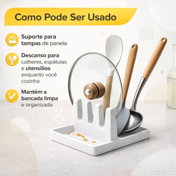 Suporte Descanso Tampa Panela Utensílios Organizador Cozinha - Branco
