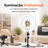 Ring Light LED 26cm com Tripé 2,10m USB Bivolt 360° Celular