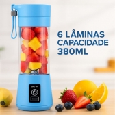 Mini Liquidificador Portátil Recarregável 380ML 6 Laminas - Azul