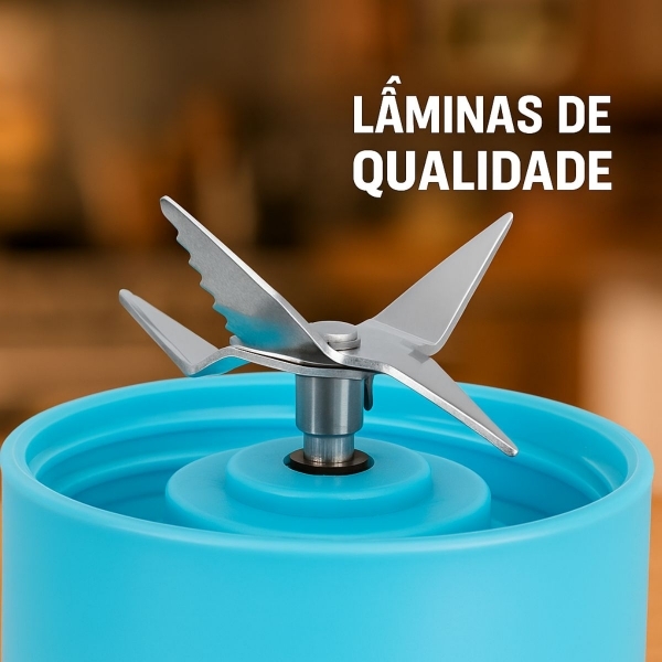 Mini Liquidificador Portátil Recarregável 380ML 6 Laminas - Azul