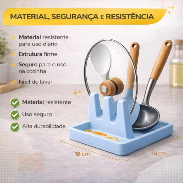 Suporte Descanso Tampa Panela Utensílios Organizador Cozinha - Azul