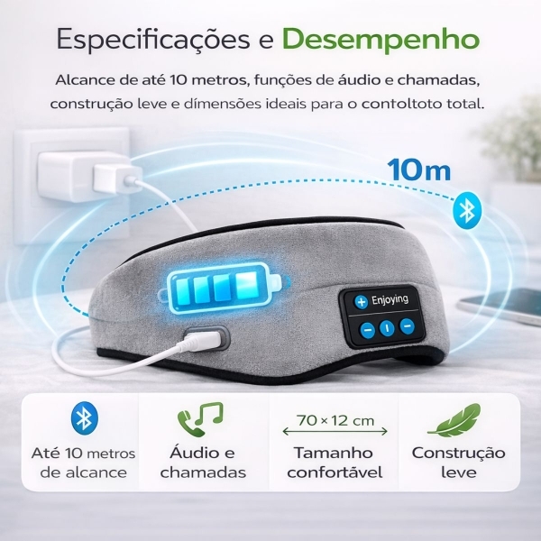 Máscara Dormir Bluetooth Fone Ouvido Música Relaxante Sono