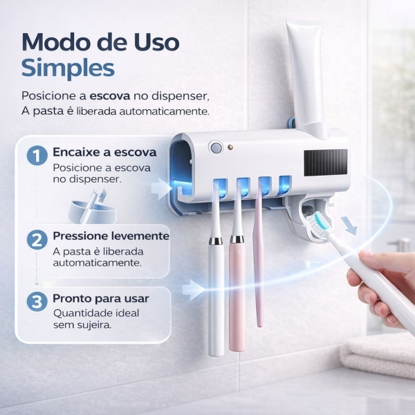 Porta Escova Esterilizador UV Dispenser Pasta Automático