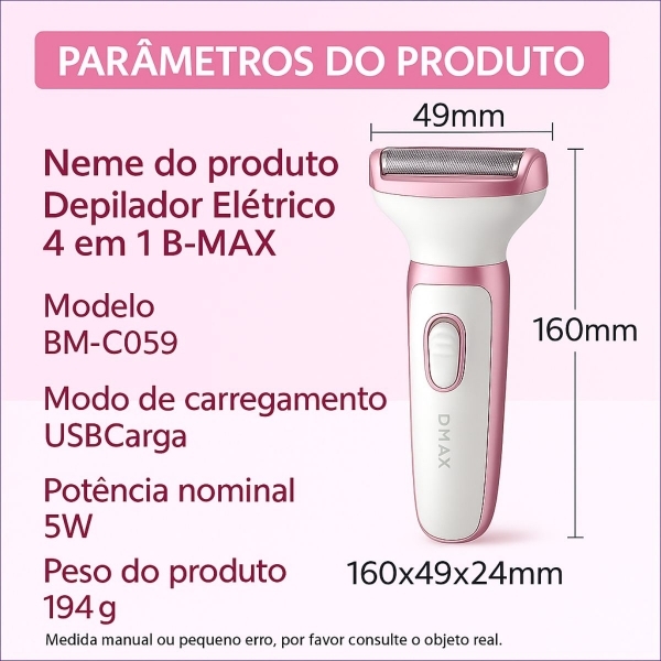 Depilador Elétrico 4 em 1 Recarregável para Rosto e Corpo
