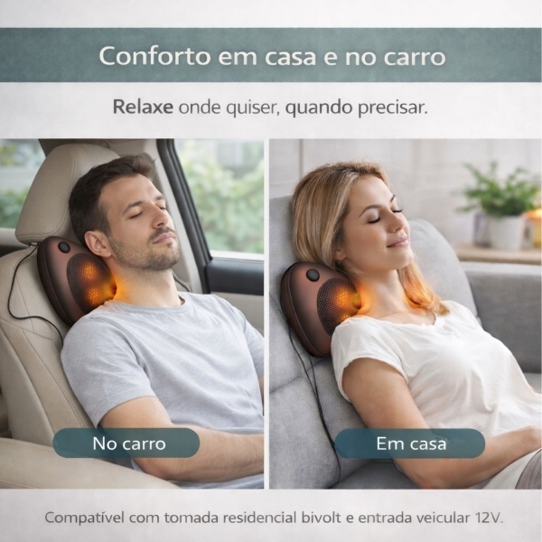 Almofada Massageadora Shiatsu Aquecimento no Carro e em Casa