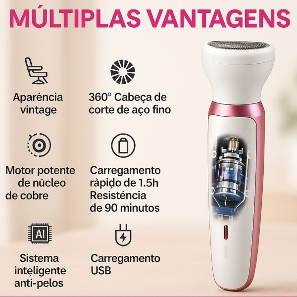 Depilador Elétrico 4 em 1 Recarregável para Rosto e Corpo