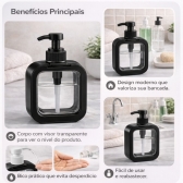 Dispenser Sabonete Líquido 300ml Quadrado Banheiro Cozinha - Preto