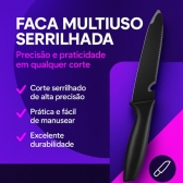 Kit Facas 7 Peças com Tábua Tesoura Descascador Suporte Inox