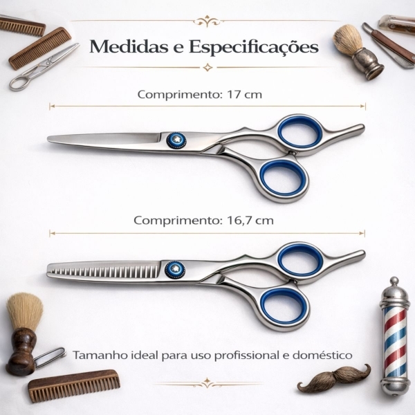 Kit Barbeiro Profissional Completo Tesoura Desbaste Pentes Aparador de pelo nariz