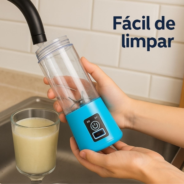 Mini Liquidificador Portátil Recarregável 380ML 6 Laminas - Azul