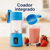 Mini Liquidificador Portátil Recarregável 380ML 6 Laminas - Azul