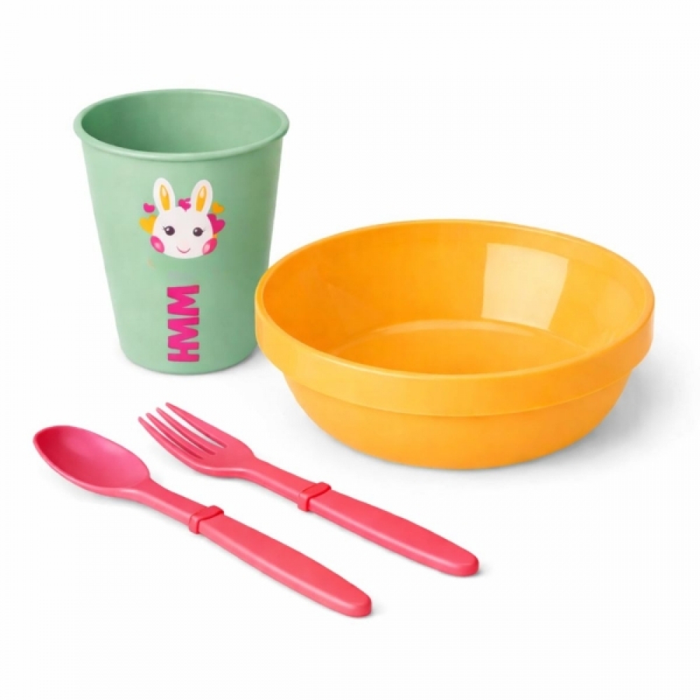 Kit Alimentação Infantil 4 Peças Bebê Livre BPA 0 a 24 Meses - Prato Amarelo