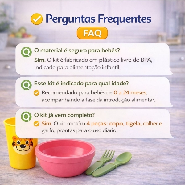Kit Alimentação Infantil 4 Peças Bebê Livre BPA 0 a 24 Meses - Prato Verde