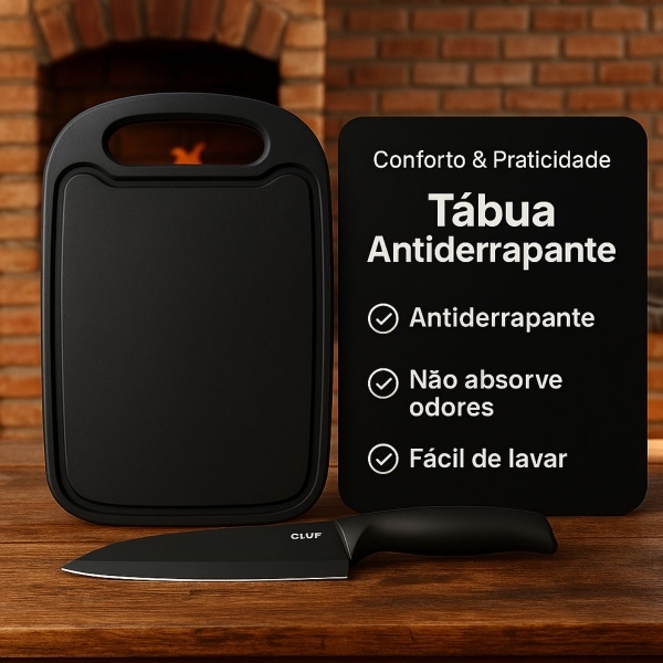 Kit Facas 7 Peças com Tábua Tesoura Descascador Suporte Inox