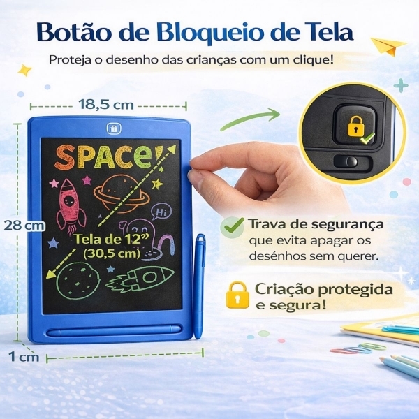 Lousa Mágica Infantil LCD 12 Para Desenhar e Escrever - Azul