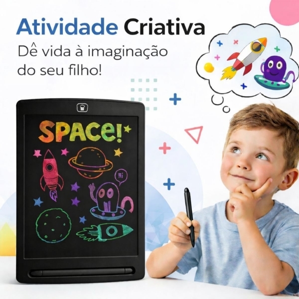 Lousa Mágica Infantil LCD 12 Para Desenhar e Escrever - Preto