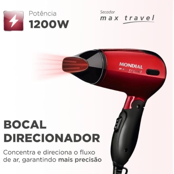Kit Secador Cabelo Portátil Dobrável PrachaTurmalina Mondial