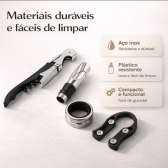 Kit Acessórios para Vinho 5 Peças Saca Rolhas e Dosador