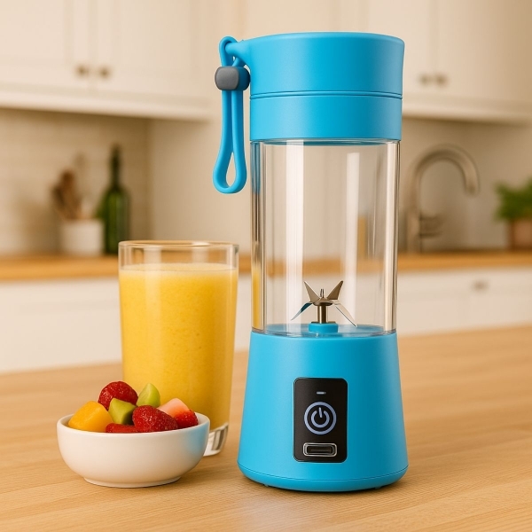 Mini Liquidificador Portátil Recarregável 380ML 6 Laminas - Azul