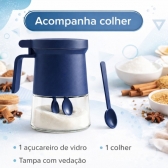 Açucareiro de Vidro 350ml com Tampa Vedada e Colher Azul e Cinza - Azul escuro