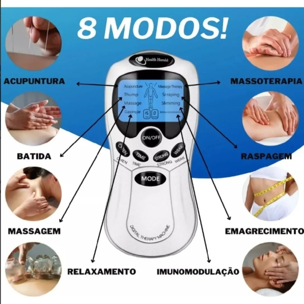 Massageador Digital Aparelho Fisioterapia Eletrochoque Cinza