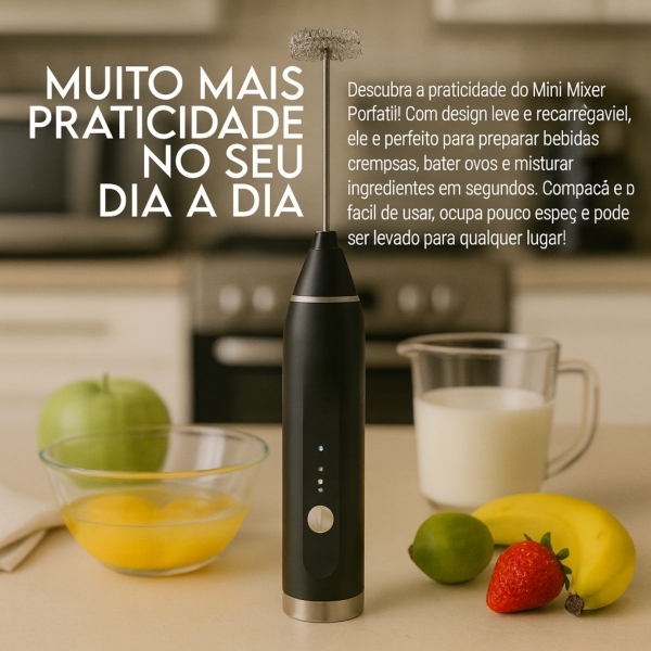 Mixer Elétrico Portátil Com 2 Batedores 3 Velocidades Usb