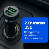 Carregador Veicular USB Duplo 2 Portas Rápido 12V