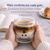Copo Urso Vidro Duplo 250ml Café Chá Leite Parede Dupla
