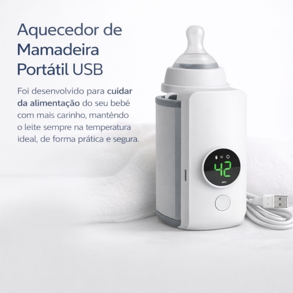 Aquecedor Mamadeira Portátil USB Recarregável com Visor LCD
