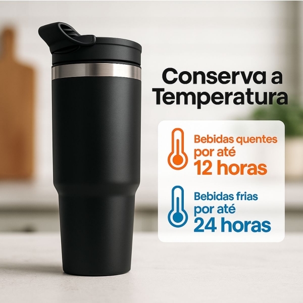 Garrafa Caneca Térmica  900ml - Preta