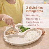 Prato Infantil Com Divisorias Flor Garfo E Colher BPA Free - Gato Branco