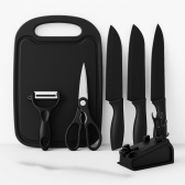 Kit Facas 7 Peças com Tábua Tesoura Descascador Suporte Inox