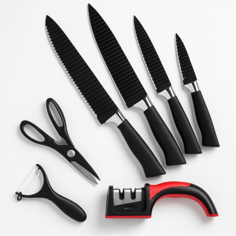 Kit Facas Profissional Inox com Afiador Tesoura Descascador