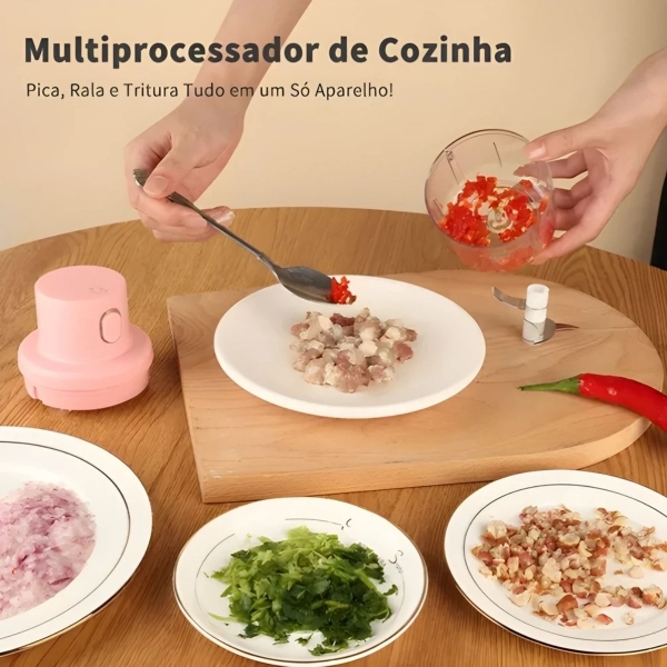Mini Processador Moedor De Alimentos 250ml 3 Lâminas Usb