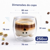 Copo Urso Vidro Duplo 250ml Café Chá Leite Parede Dupla