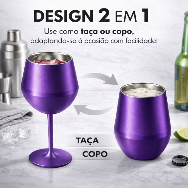 Copo Térmico 2 em 1 Aço Inox 400ml Taça Bebida Fria Quente - Roxo