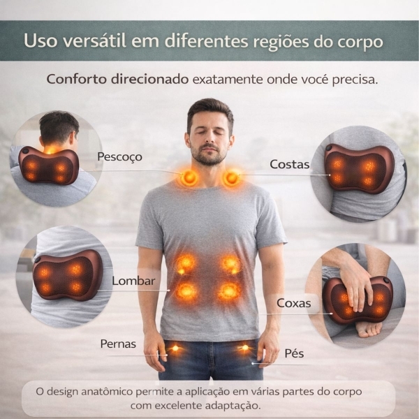 Almofada Massageadora Shiatsu Aquecimento no Carro e em Casa