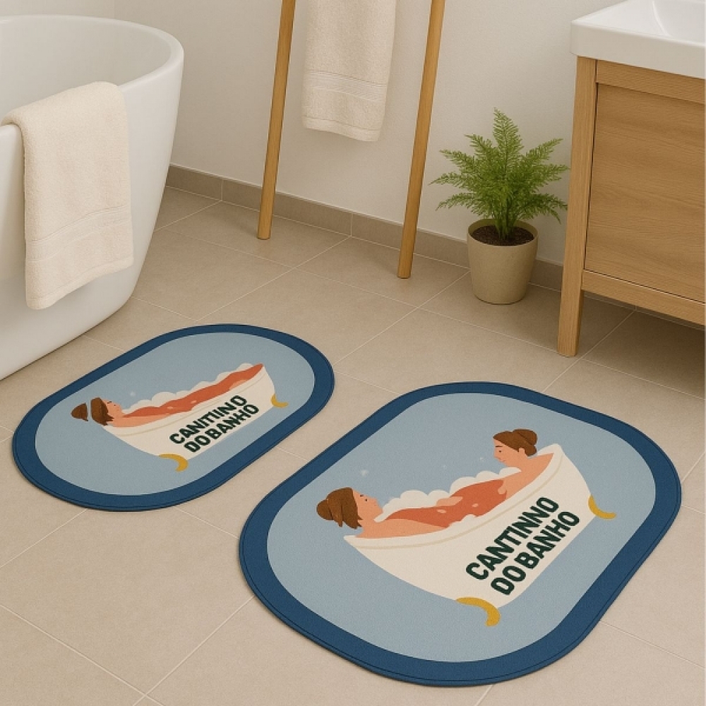 Kit 2 Tapetes Impermeável Antiderrapante Banheiro Cozinha - 2 Redondos