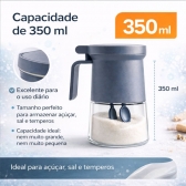 Açucareiro de Vidro 350ml com Tampa Vedada e Colher Azul e Cinza - Cinza