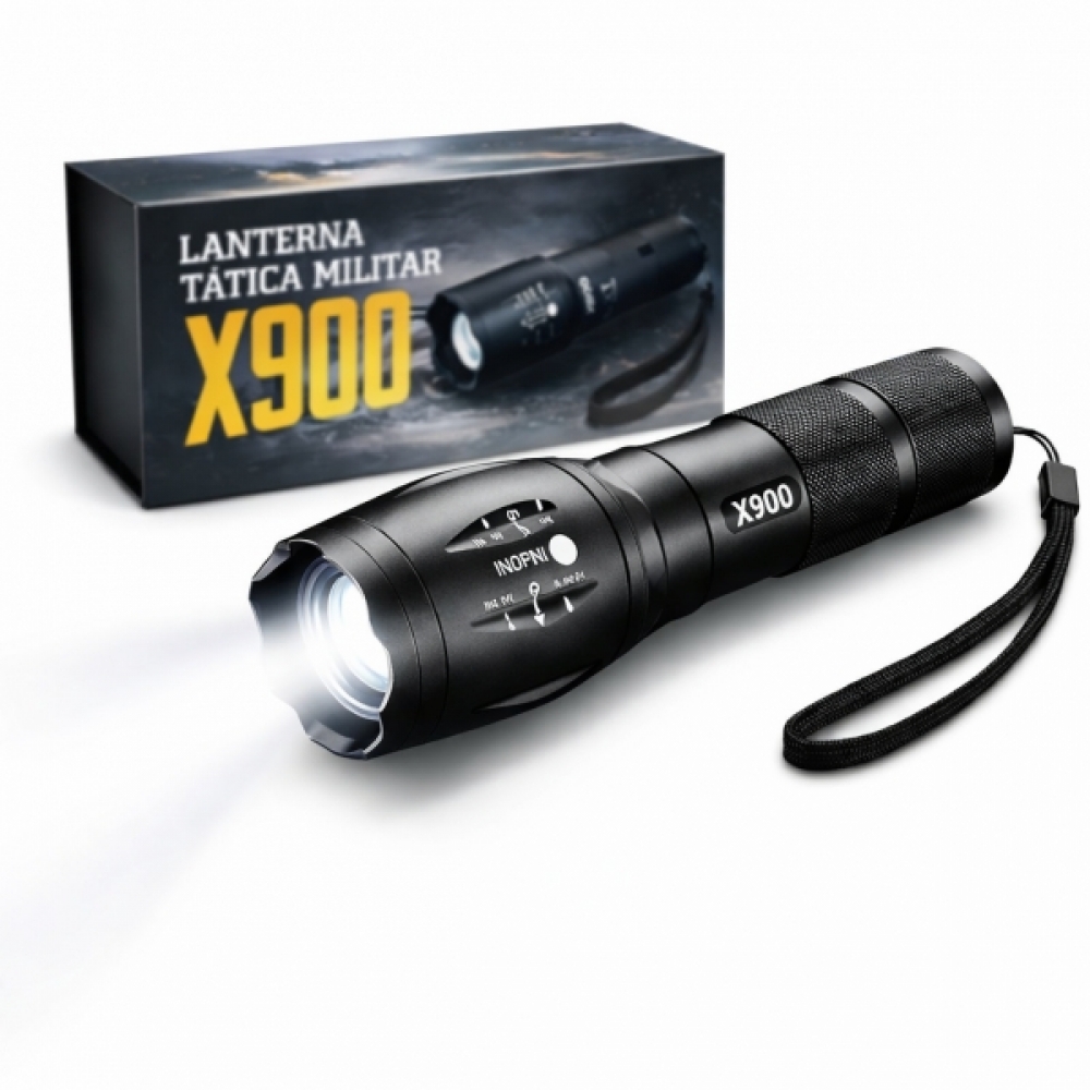 Lanterna Tática X900 Recarregável Zoom LED Potente
